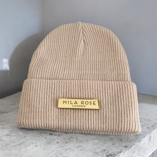 Winter Beanie Cream & Gold Hat