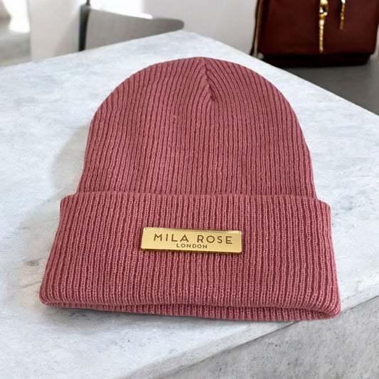 Winter Beanie Dusky Pink & Gold