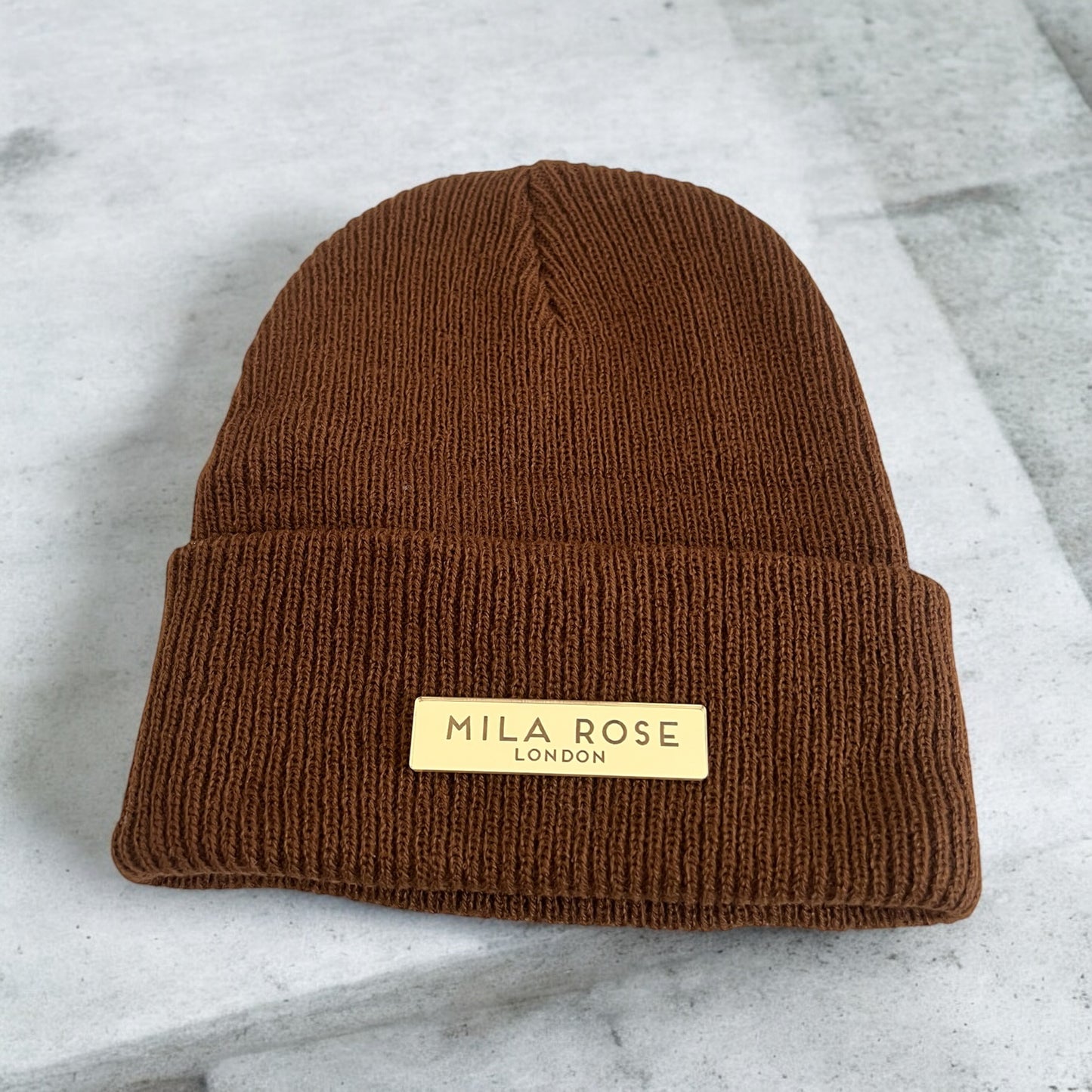 Winter Beanie Coffee Brown & Gold Hat