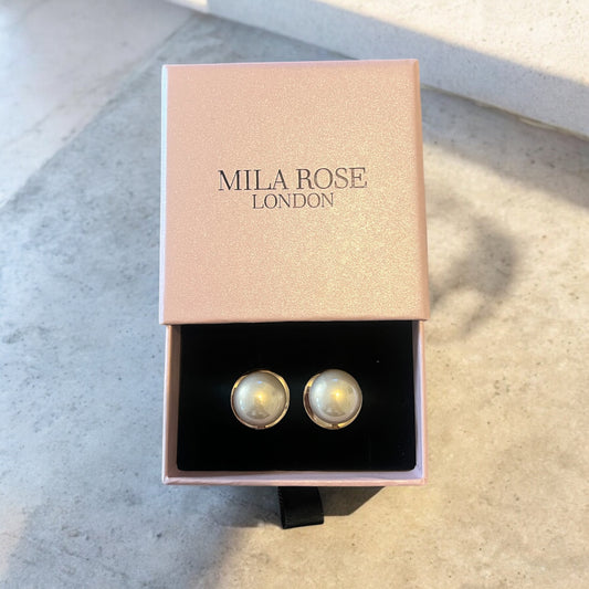 French Pearl Stud Gold Earrings