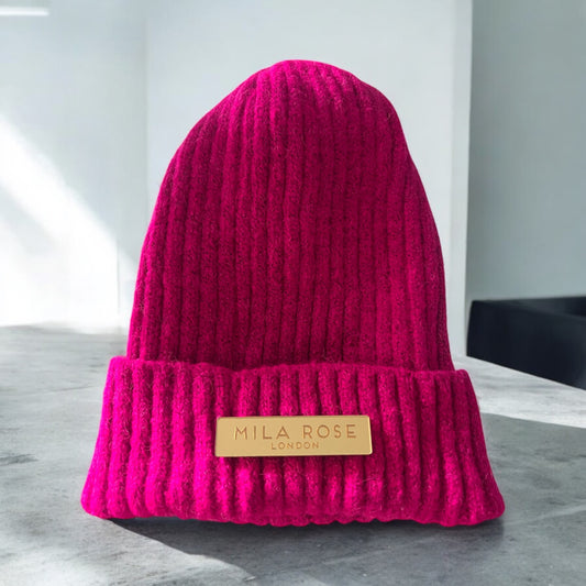 Winter Beanie Hot Pink Barbie Pink Gold Hat