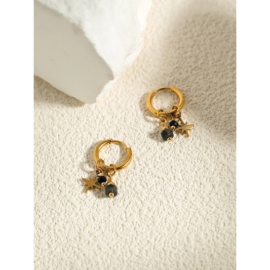 Earrings Hoop Earrings with Vintage Black Natural Stone Charms