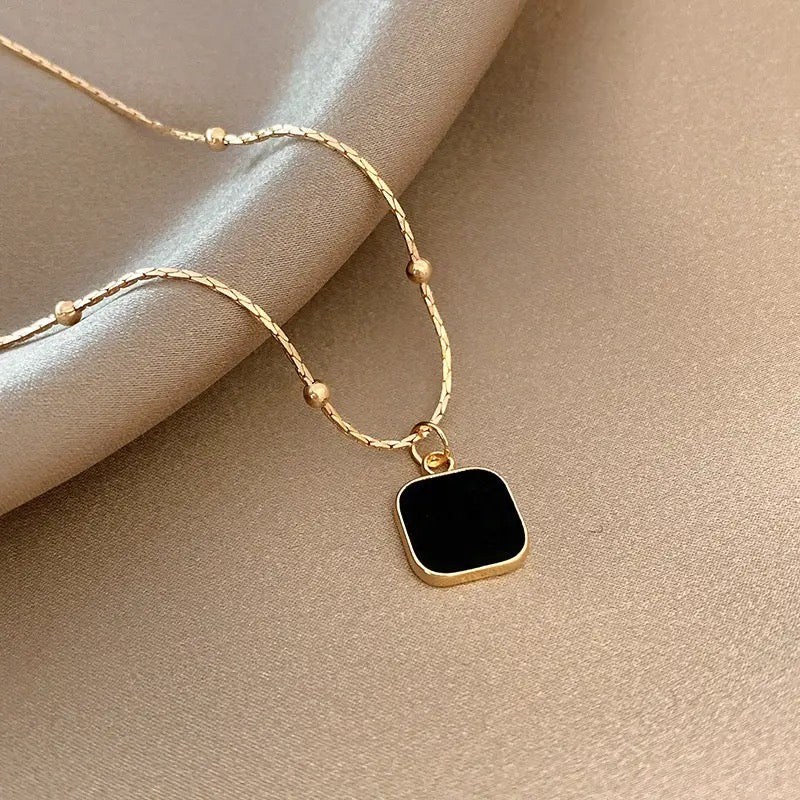 Black Square Pendant Minimalist Gold Necklace