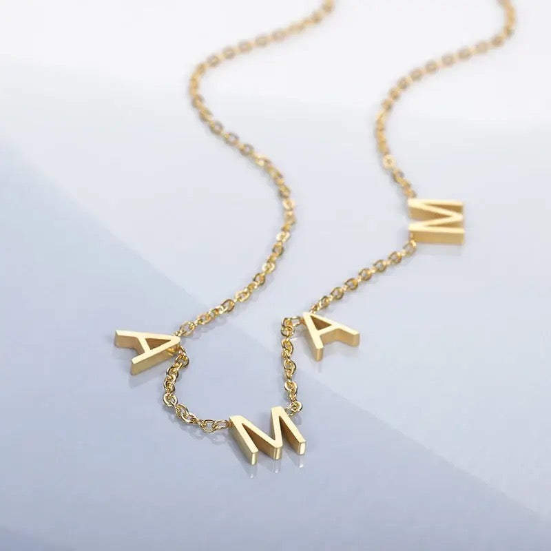 Mama Letter Pendant Necklace in Gold