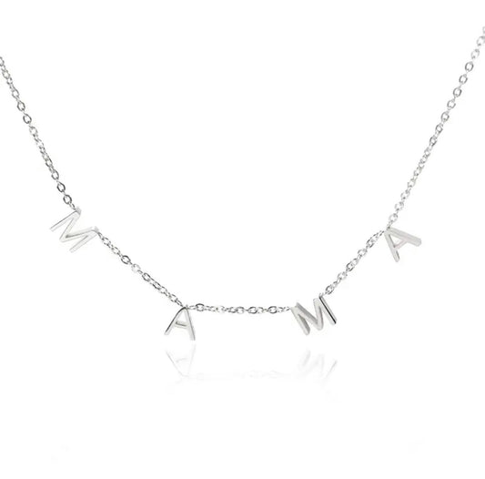 Mama Letter Pendant Necklace in Silver