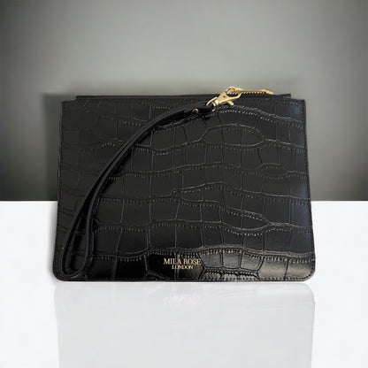 Leather Clutch Bag with Detachable Wrist Strap