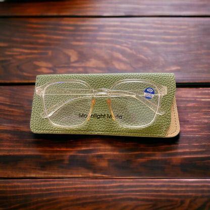 Tea Colour Unisex Glasses With Blue Light Blocking Radar & & Moleskin Design Pouch