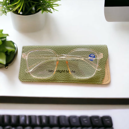 Tea Colour Unisex Glasses With Blue Light Blocking Radar & & Moleskin Design Pouch