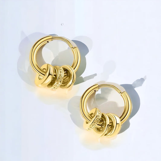 Earrings Gold Plated Steel 3 Hoop