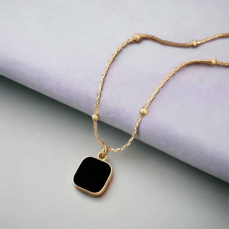 Black Square Pendant Minimalist Gold Necklace