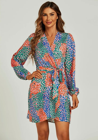 Multicolour Leopard Print Mini Wrap Dress