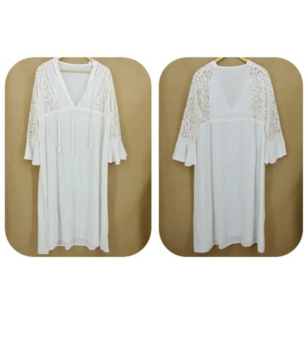 Beach cover up with lace long sleeve & adjustable waist