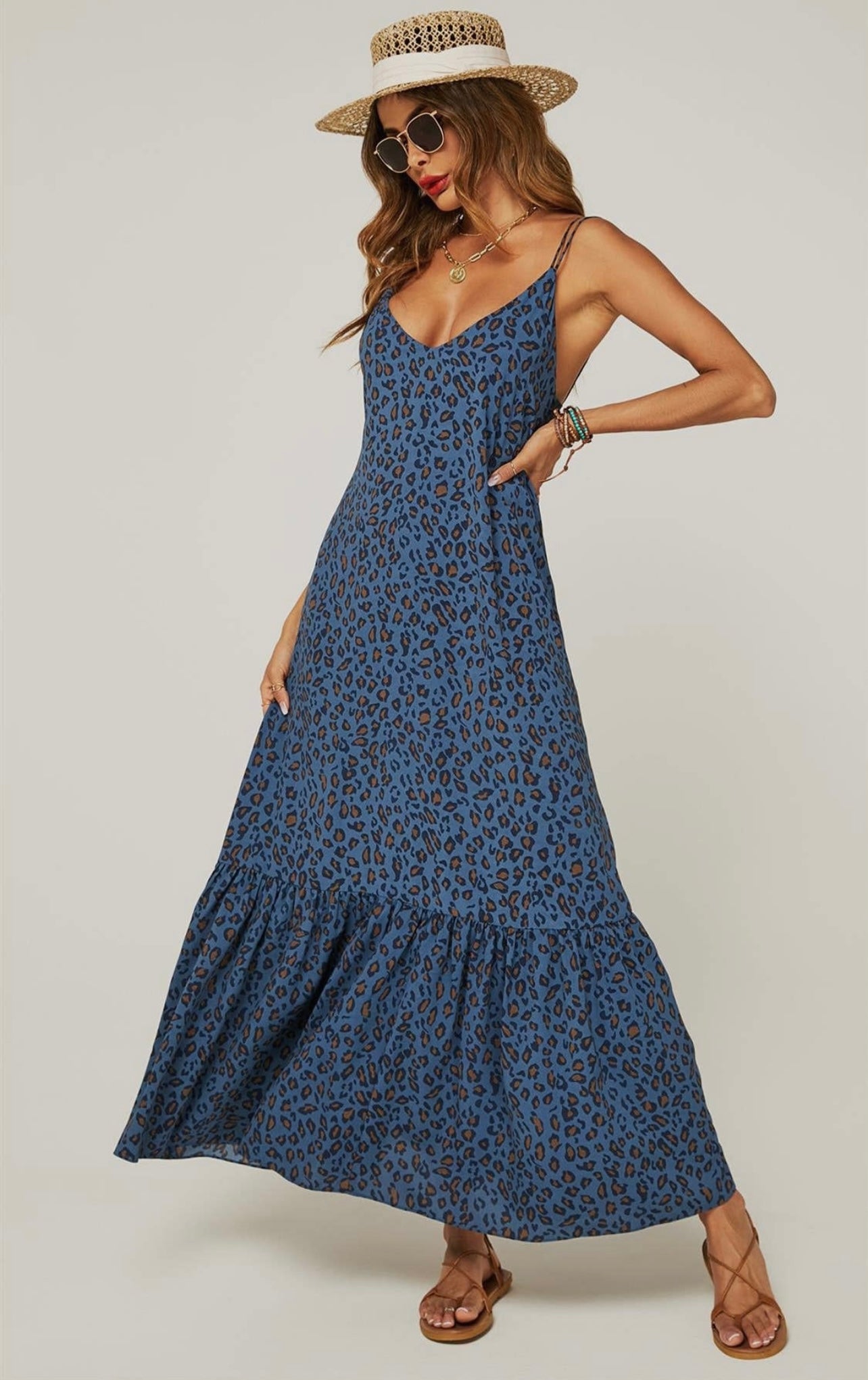 Navy Leopard Print Slip Dress