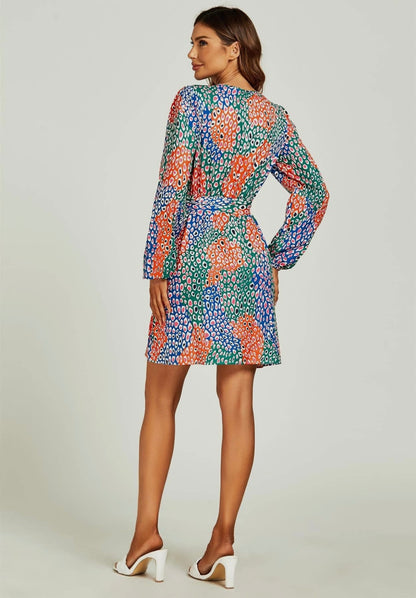 Multicolour Leopard Print Mini Wrap Dress