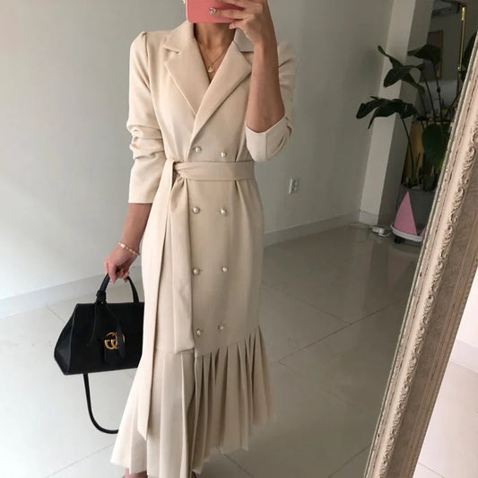 Cream Felicity Pearl Midi Dress with waist tie