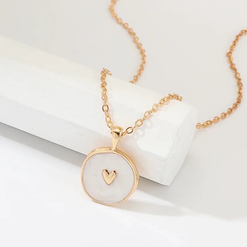 Gold Coin with round pendant & heart detail necklace