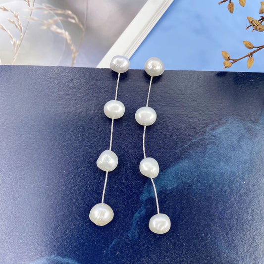 Four Pearl Drop Earrings in Silver