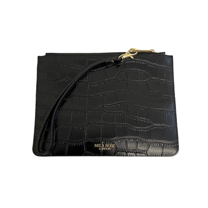 Leather Clutch Bag with Detachable Wrist Strap